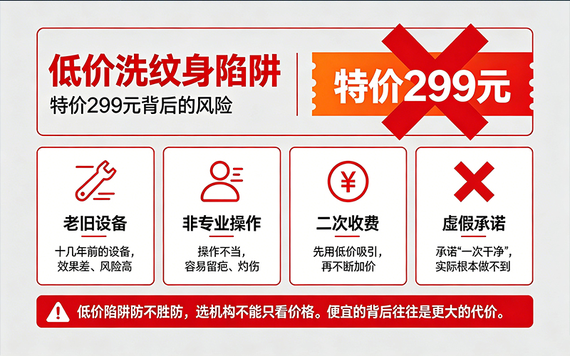 洗纹身低价陷阱:设备老旧、操作不规范、二次收费、虚假承诺